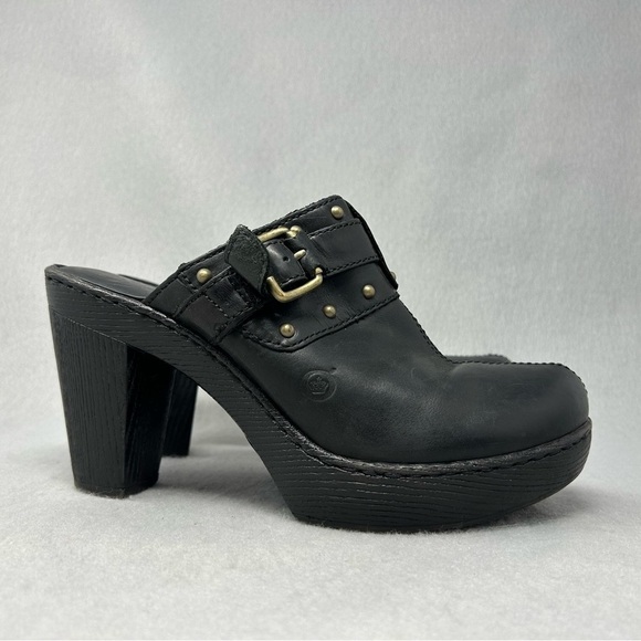 Born Womens Clogs Black Leather Size 9/40.5  Mules Slip On Buckle - Picture 3 of 12